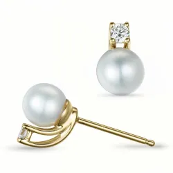 perle øredobber i 14 karat gull med diamant 