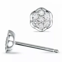 blomst diamantøredobb i 14 karat hvitt gull med diamant 