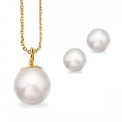 Scrouples perle sett med øredobber og anheng i forgylt sølv