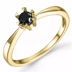 svart diamant solitairering i 14 karat gull 0,21 ct