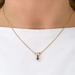 hjerte lilla ametyst anheng i 14 karat gull 0,22 ct