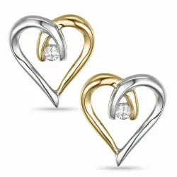 hjerte diamant ørestikker i 14 karat gull og hvitt gull med diamant 