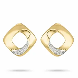 firkantet diamant ørestikker i 14 karat gull og hvitt gull med diamant 