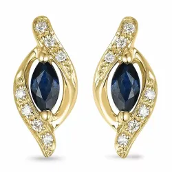 safir ørestikker i 14 karat gull med diamant og safir 
