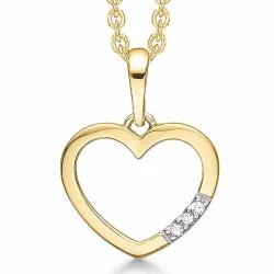 Støvring Design hjerte diamant anheng i 14 karat gull med Forgylt sølv halskjede hvit diamant