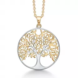 Støvring Design livets tre halskjede med anheng i forgylt sølv med rodinert sølv