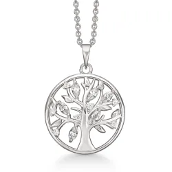 Støvring Design livets tre halskjede med anheng i rodinert sølv hvit zirkon