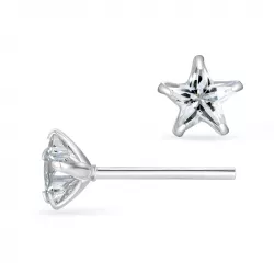 6 mm Støvring Design stjerne øredobber i sølv hvite zirkoner