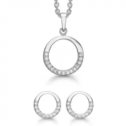 Støvring Design rundt smykke sett i rodinert sølv hvit zirkon