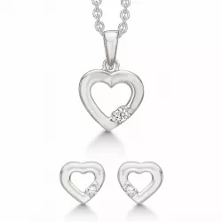 Støvring Design hjerte smykke sett i rodinert sølv hvite zirkoner