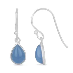 dråpeformet blå kalsedon øredobber i sølv - Loom Stones