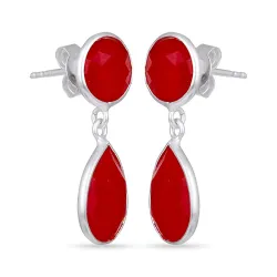 lange rød øredobber i sølv - Loom Stones