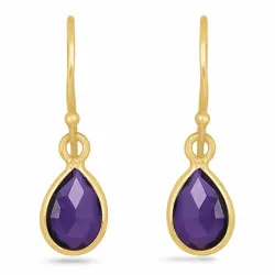 lange dråpe ametyst øredobber i forgylt sølv - Loom Stones