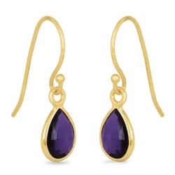 lange dråpe ametyst øredobber i forgylt sølv - Loom Stones