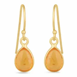 lange rav øredobber i forgylt sølv - Loom Stones