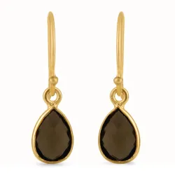 dråpe røykfarget kvarts øredobber i forgylt sølv - Loom Stones