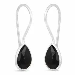 lange svart onyks øredobber i sølv - Loom Stones