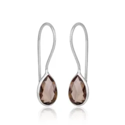 røykfarget kvarts øredobber i sølv - Loom Stones
