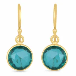 lange rund akvamarin øredobber i forgylt sølv - Loom Stones