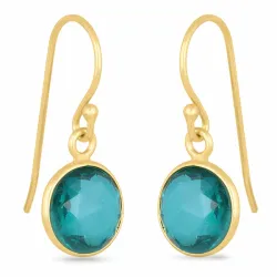 lange rund akvamarin øredobber i forgylt sølv - Loom Stones