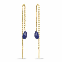 lange lapis lazuli ear lines i forgylt sølv - Loom Stones