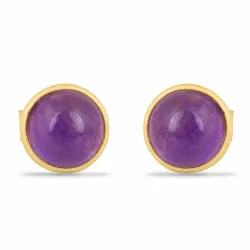matt runde lilla ametyst ørestikker i forgylt sølv - Loom Stones
