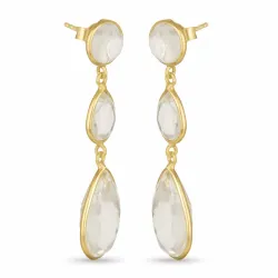 dråpeformet hvite kvarts øredobber i forgylt sølv - Loom Stones