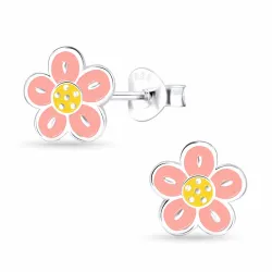 blomst emalje barneøredobb i sølv - Little Ones