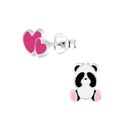hjerte panda barneøredobb i sølv - Little Ones