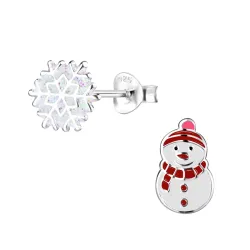 snømann emalje barneøredobb i sølv - Little Ones
