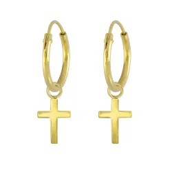 12 mm kors creol i forgylt sølv