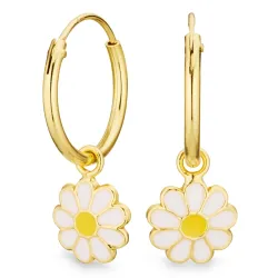 12 mm blomst hvite barneøredobb i forgylt sølv - Little Ones