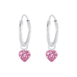 12 mm hjerte rosa krystall creol i sølv - Little Ones