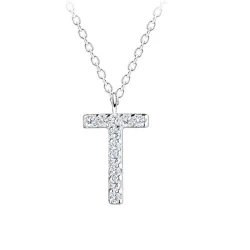 bokstav t zirkon halskjede i sølv