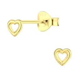 4 x 4 mm hjerte ørestikker i forgylt sølv