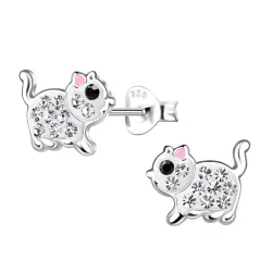 katt barneøredobb i sølv - Little Ones