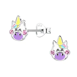 enhjørning lilla barneøredobb i sølv - Little Ones