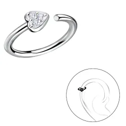 11 mm hjerte zirkon helix piercing i sølv