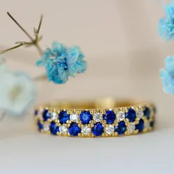 syntetisk safir gullring i 9 karat gull