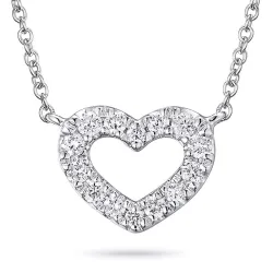 hjerte diamant halskjede i 14 karat hvitt gull 0,10 ct
