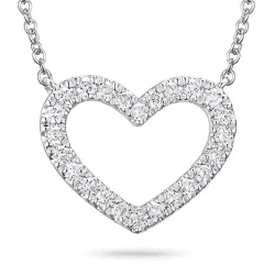 hjerte diamant halskjede i 14 karat hvitt gull 0,20 ct