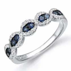 safir diamantring i 14 karat hvitt gull 0,44 ct 0,21 ct