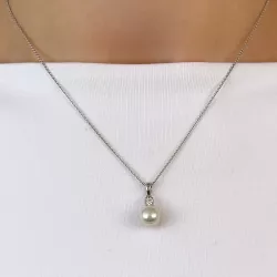 perle diamantanheng i 14 karat hvitt gull 0,10 ct
