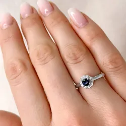 blomst safir diamantring i 14 karat hvitt gull 0,14 ct 0,38 ct