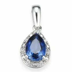 dråpeformet safir diamantanheng i 14 karat hvitt gull 0,03 ct 0,95 ct