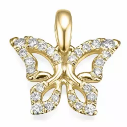 sommerfugl diamant anheng i 14 karat gull 0,134 ct