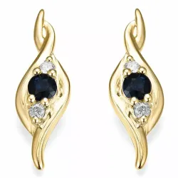 safir diamantøredobb i 14 karat gull med diamant og safir 