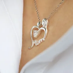 hjerte mor og barn anheng i sølv