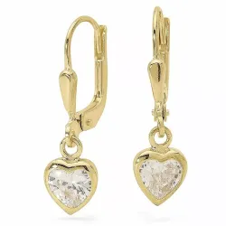 hjerte øredobber i 9 karat gull med zirkon