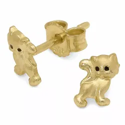 katt ørestikker i 9 karat gull med emalje - Little Ones